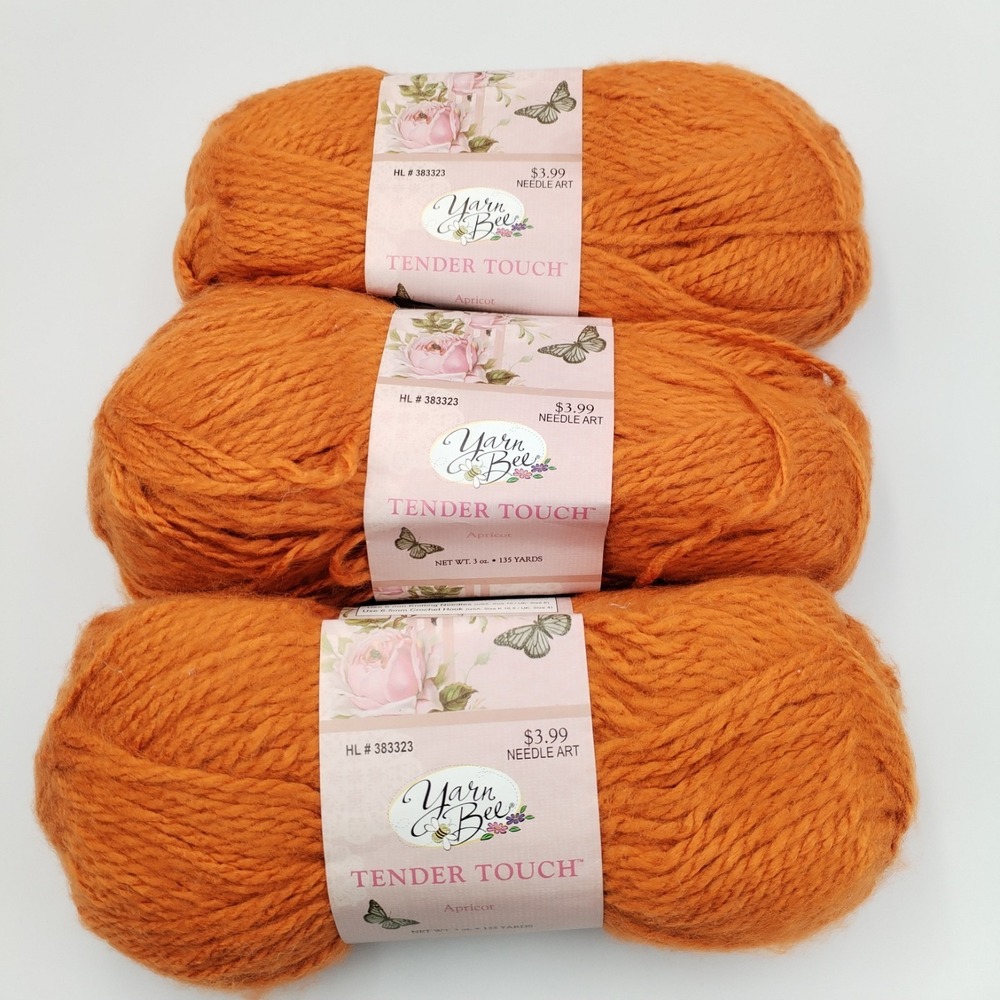 Lot‎ of 3 Yarn Bee Tender Touch Yarn Apricot #109 - 3oz/135yds Each
